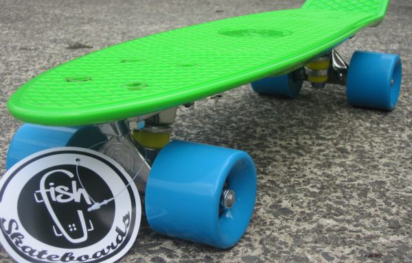 Green board with blue wheels